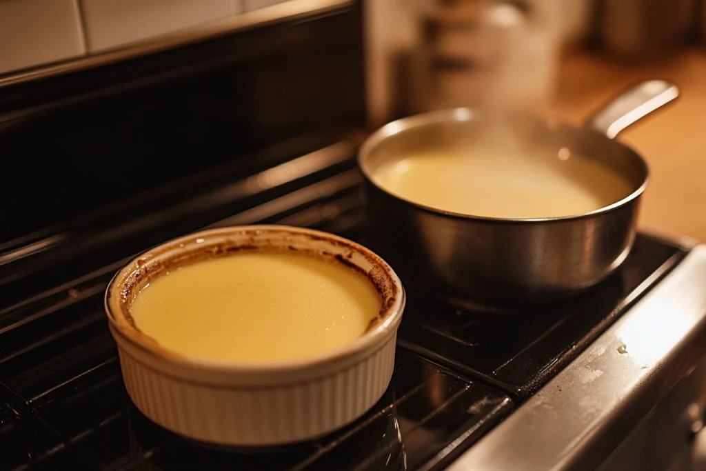 The difference of cooking between crème brûlée and custard 