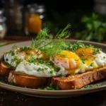 A vibrant, realistic photograph showcasing a plate of perfectly cooked cottage cheese eggs