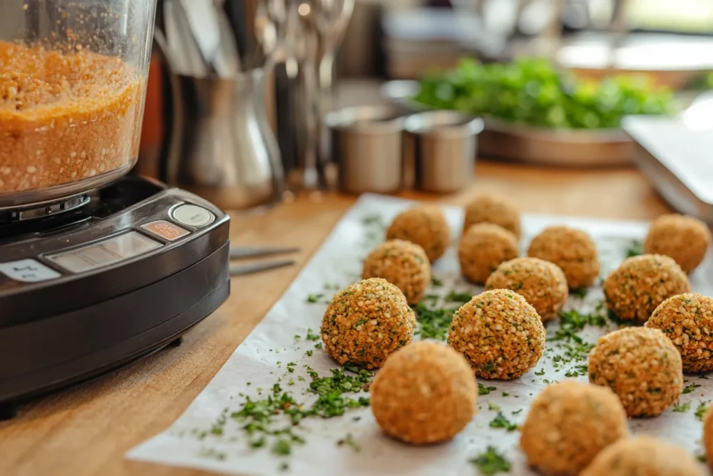 The step-by-step depiction of the falafel-making process