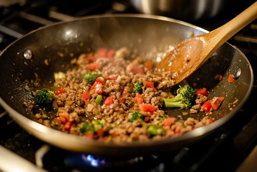 Garlic and Vegetables Sizzling in the Skillet