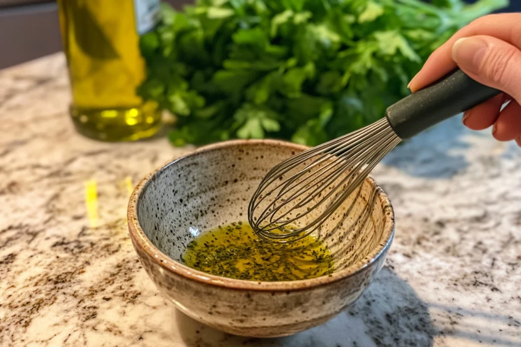 Making the Vinaigrette for Greek Salad