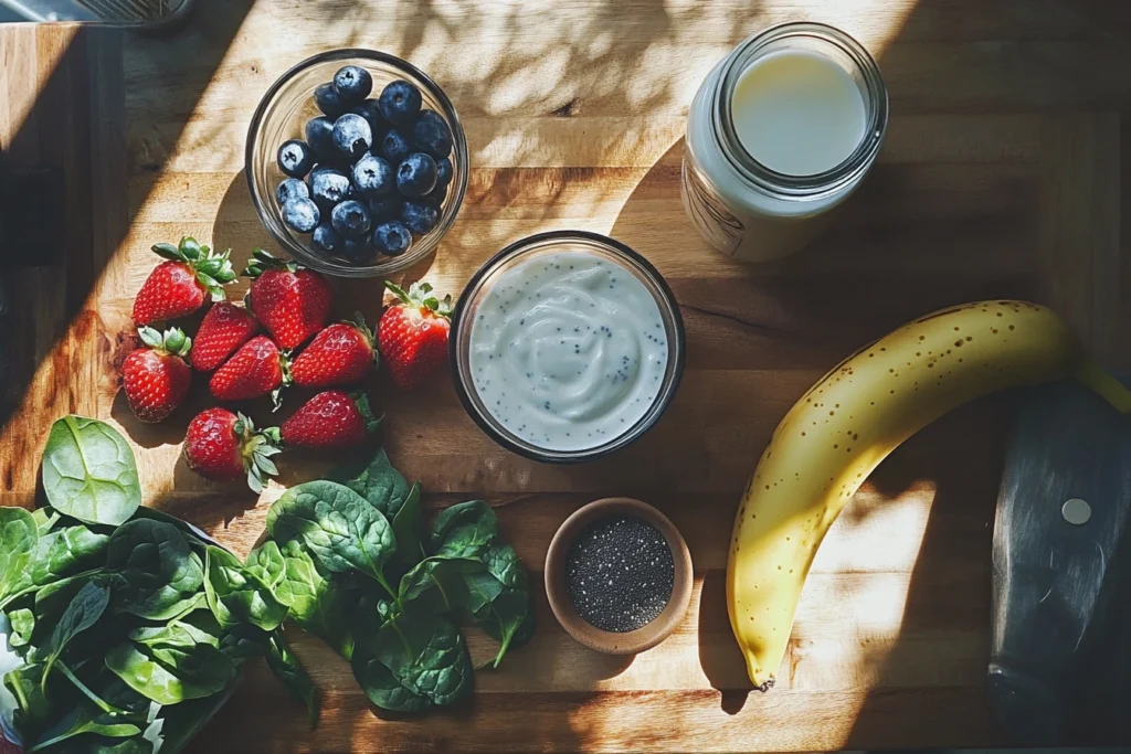 Preparing Ingredients for Greek Yogurt Smoothie