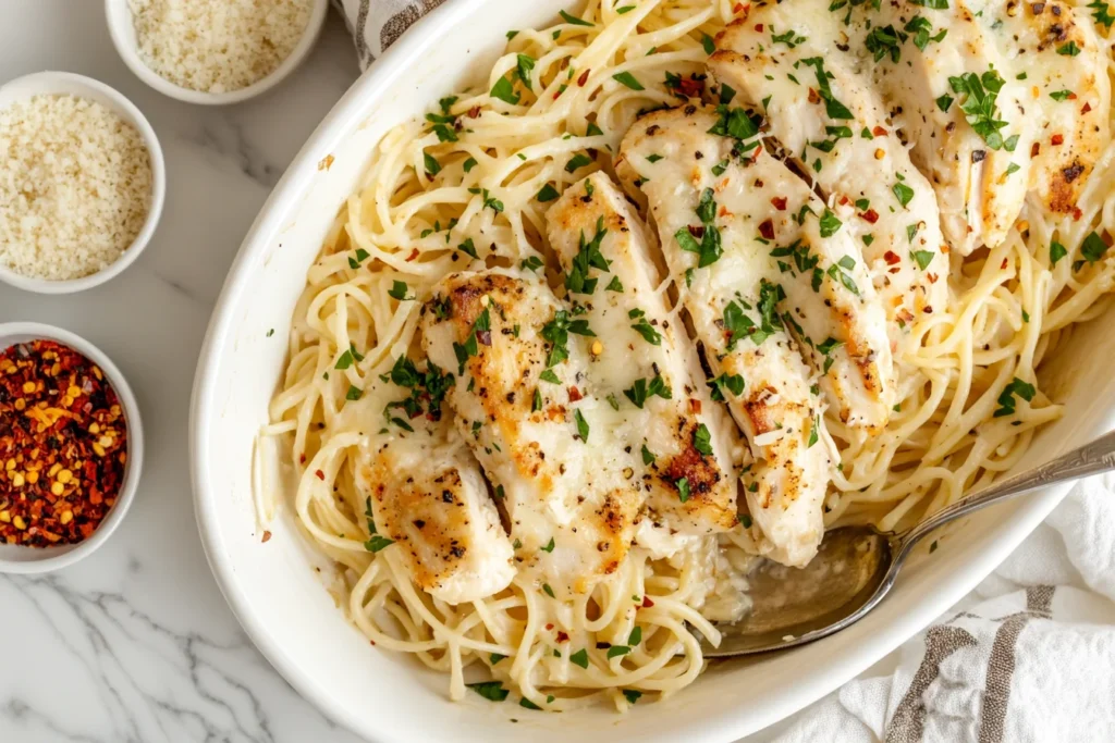 Serve and Enjoy your Garlic Parmesan Chicken Pasta