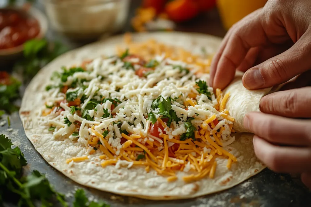 Top View of Burrito Being Folded