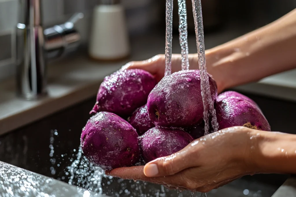 washing Purple Sweet Potatoes