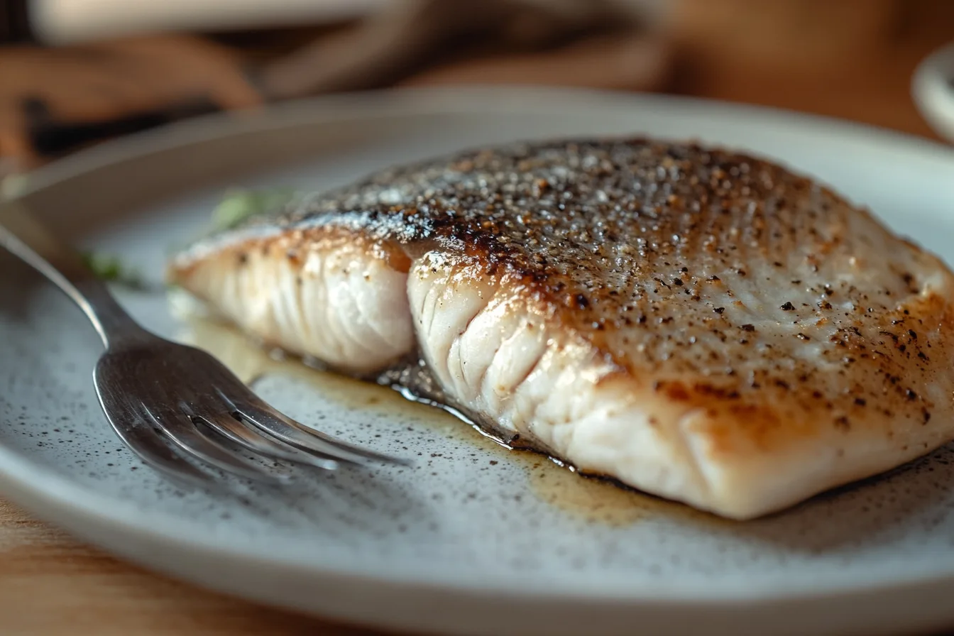 half-eaten branzino fillet wtih skin