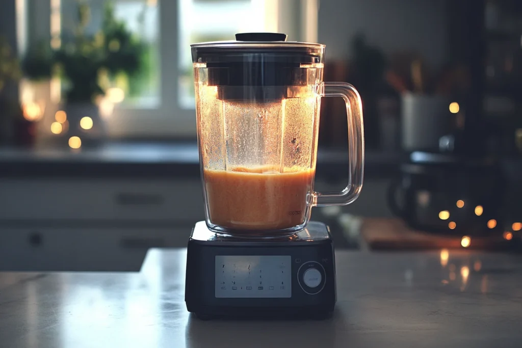 A front view of a blender in action