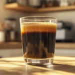 A vibrant and appealing view of a glass of keto coffee, with a creamy texture and a slight froth on top