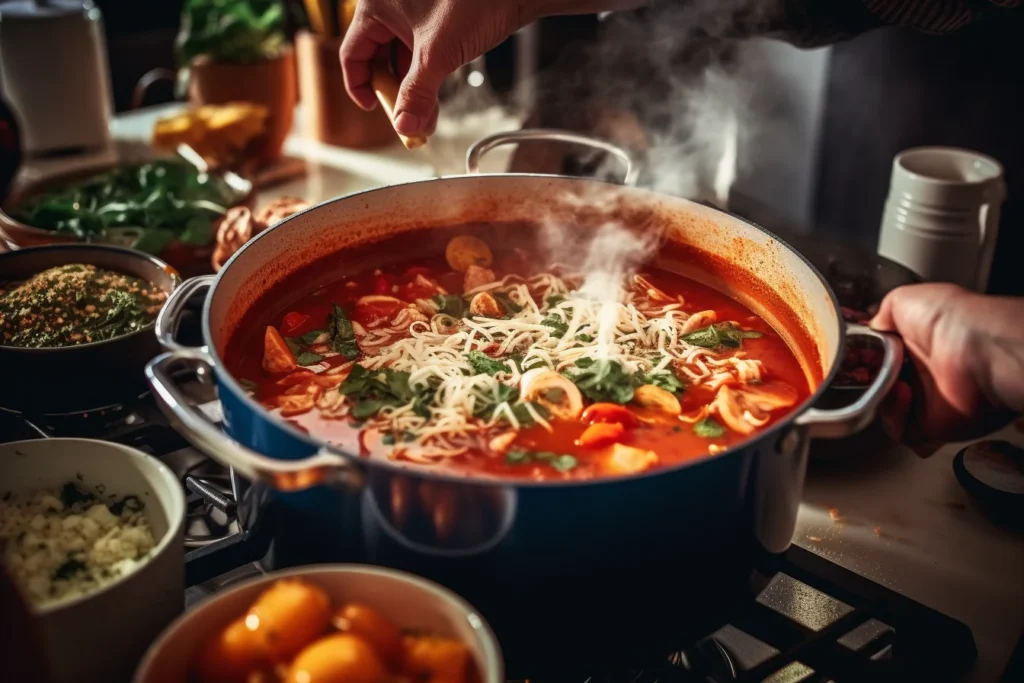 Adding the Pasta for lasagna soup