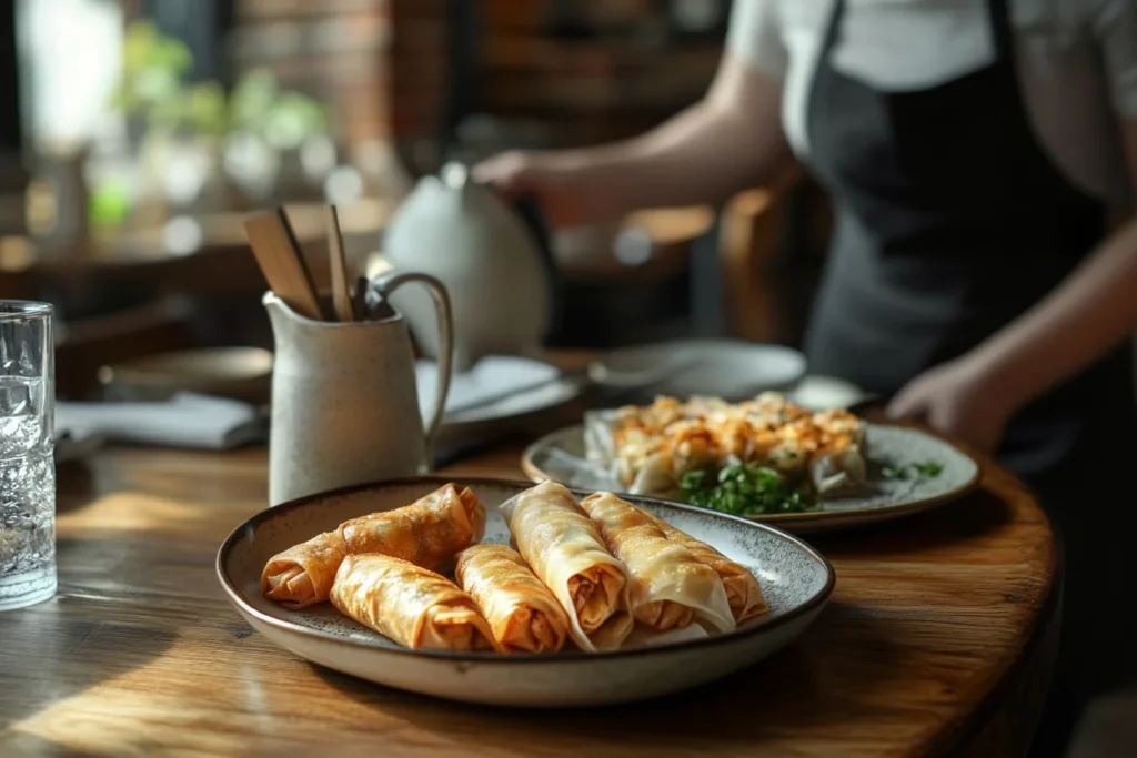 Restaurant Scene of egg rolls