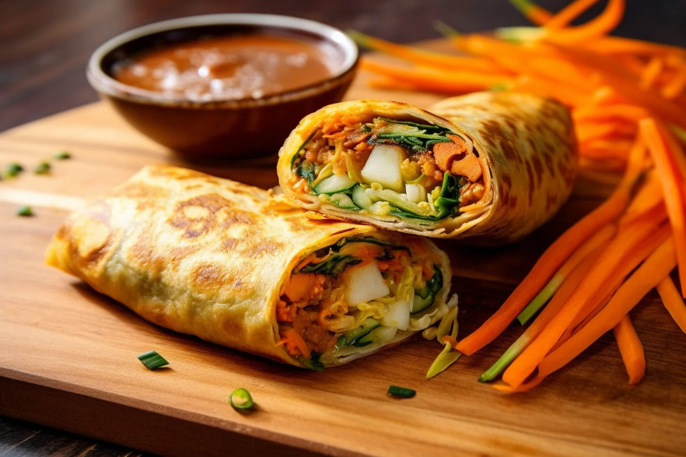 close-up shot of a freshly made, golden-brown gluten-free egg roll