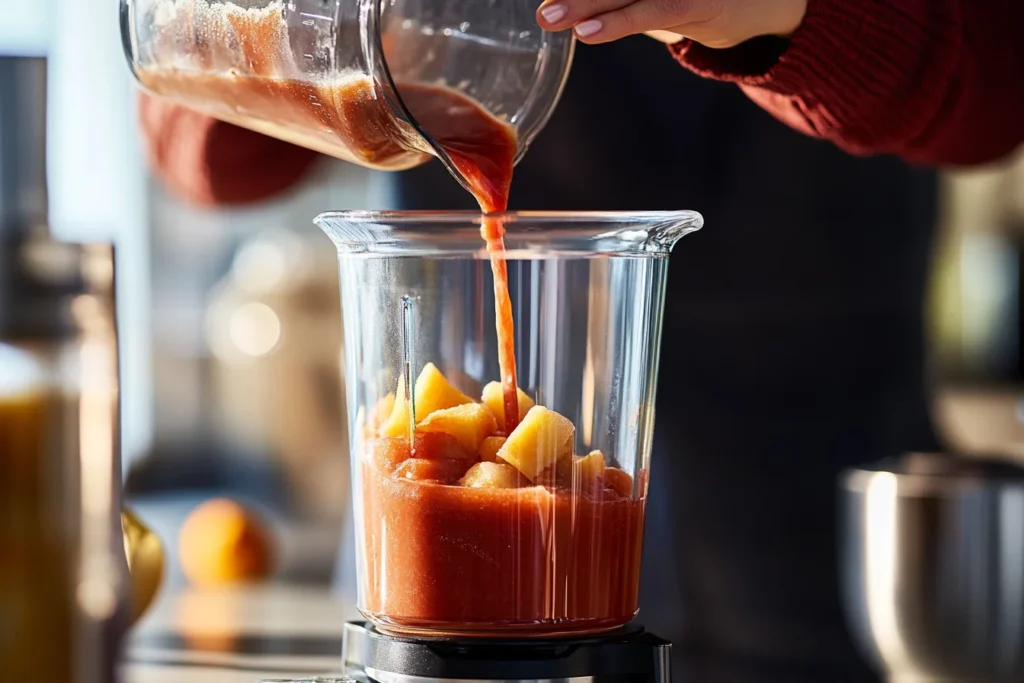 pouring frozen fruit into a blender