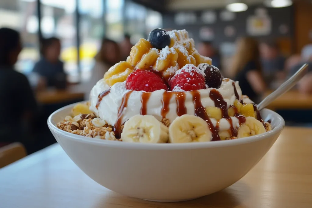 Side view of banana split bowl