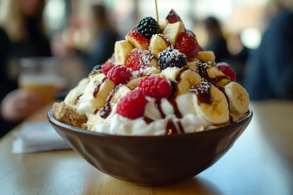 a close up Side view of a banana split bowls